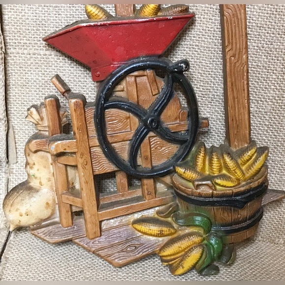 Vintage Homco Apple Press Corn Shucker Metal Wall Hanging Set Farmcore Farmhouse - Picture 3 of 7